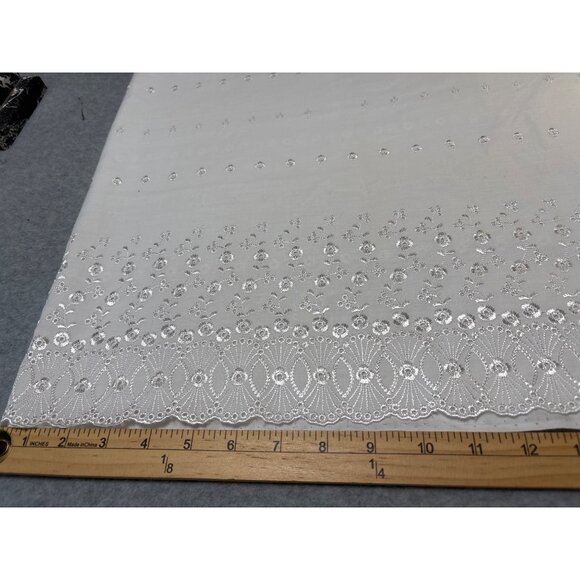 White Embroidered Floral Lace Fabric 1 Yard X 44" with Scalloped Edge Sewing & C - Picture 3 of 4